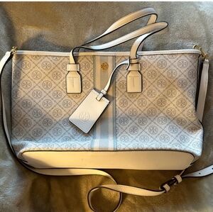 Tory Burch White and Gold Patterned Tote